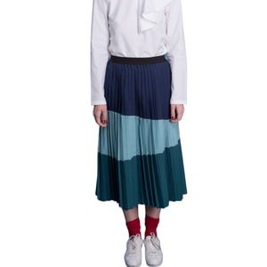 Motoreta Florence Pleated Maxi Skirt Elastic Band Color Block Blue Green Size Sm
